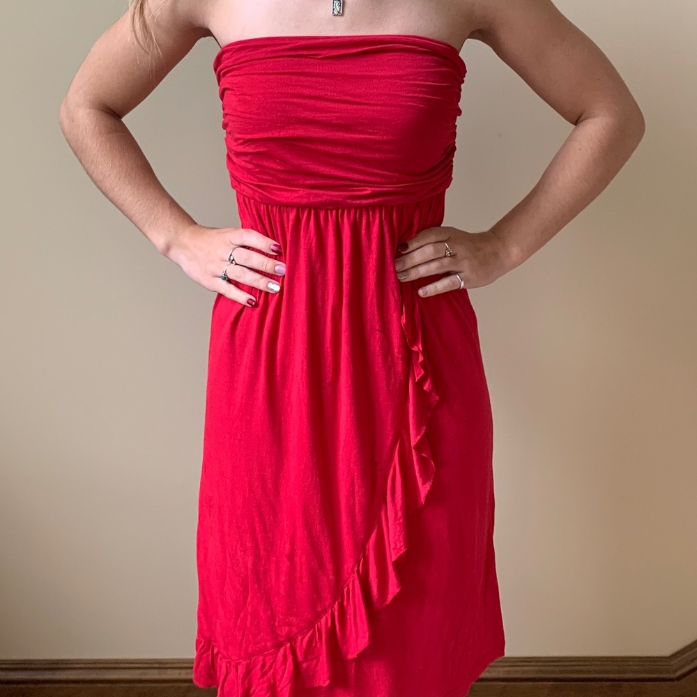 Strapless Red 100% Rayon Dress